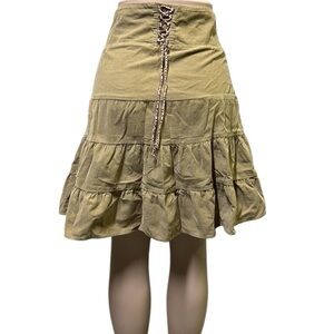 American Eagle Vintage Lace Up Back Corduroy Tiered A Line Side Zip Skirt Size 8